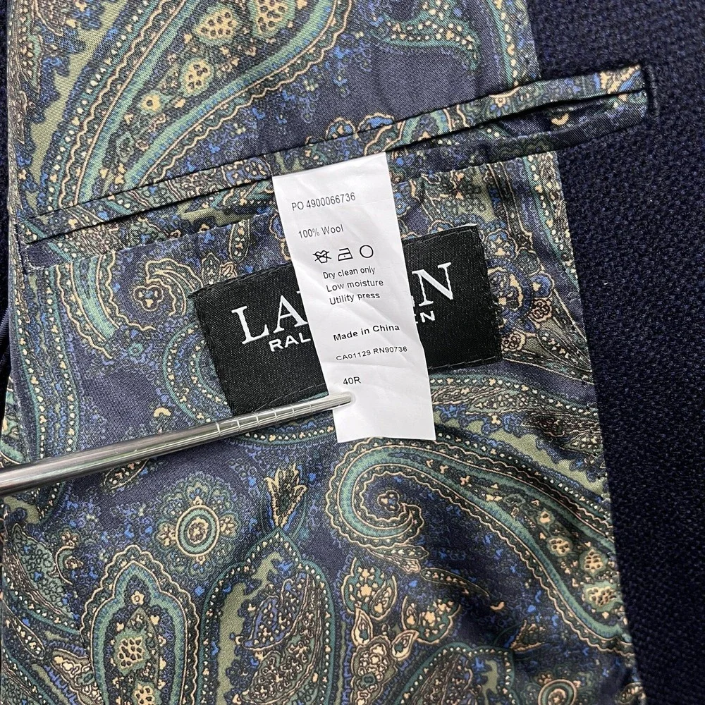 RALPH LAUREN Blazer Men 40R Blue Wool Sport Coat Paisley Jacket Suit Separate‎
